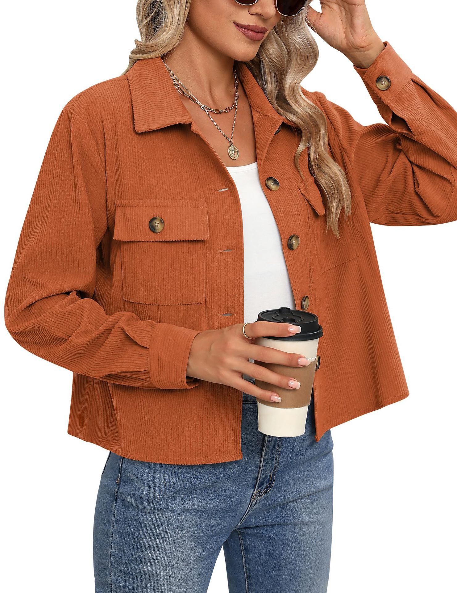 Damen - Cordjacke - Brusttaschen - Bequemer Stil für jeden Anlass