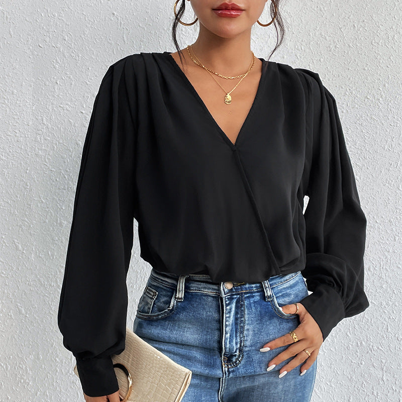 Damen - Elegante bluse - V-Ausschnitt - Voluminösen Ärmeln - Stilvoll und Bequem für Jeden Anlass