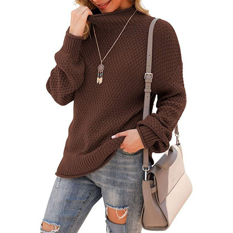 Damen - Bequemer Grobstrick Pullover - Hoher Kragen - Bequeme und Stilvolle Passform
