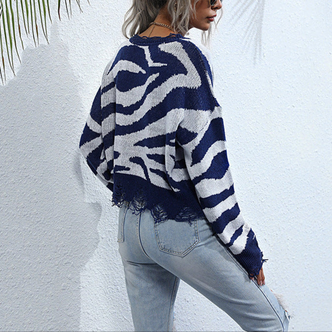 Damen - Strickpullover - Zebramuster - Bequemer und stylischer Pullover für jedes Outfit