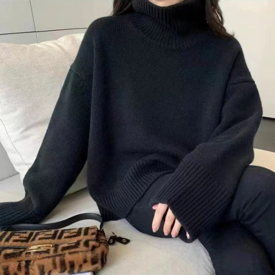 Damen - Gestrickter Pullover - Hohem Kragen - Lockerer Stil für ultimativen Komfort