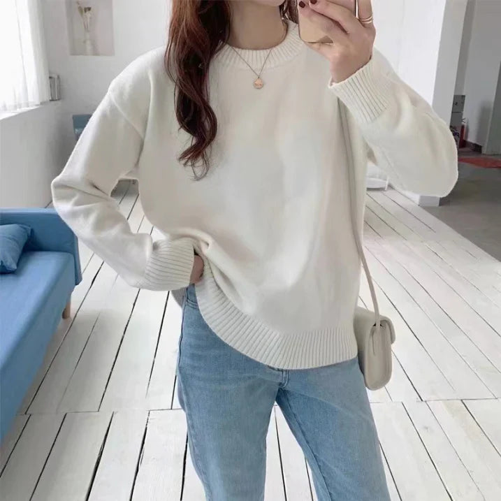 Damen - Gemütlicher übergroßer Strickpullover - Weicher Rundhalsausschnitt - Bequeme Mode für jeden Tag