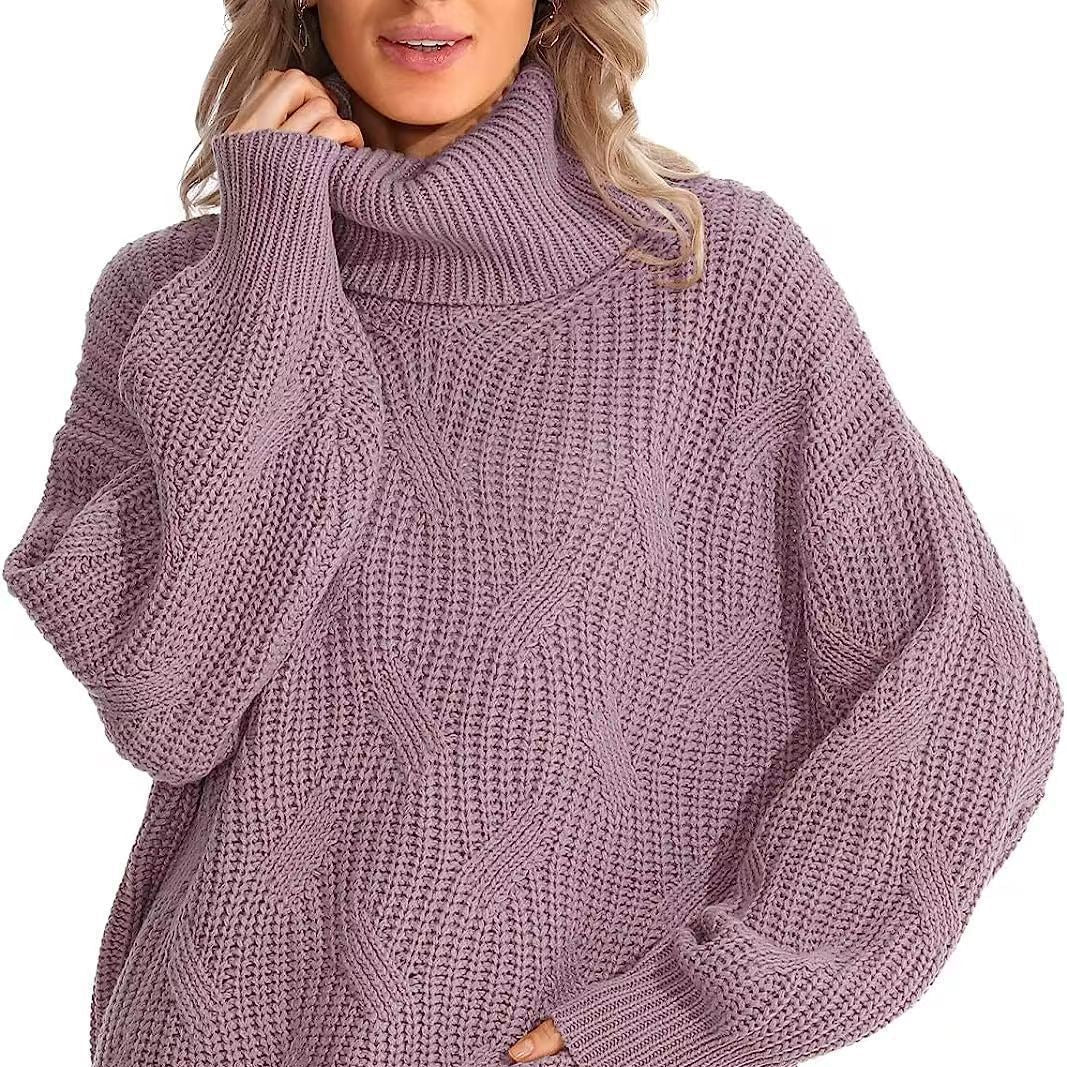 Damen - Strickpullover mit Zopfmuster - Hoher Kragen - Elegantes Design für jeden Anlass
