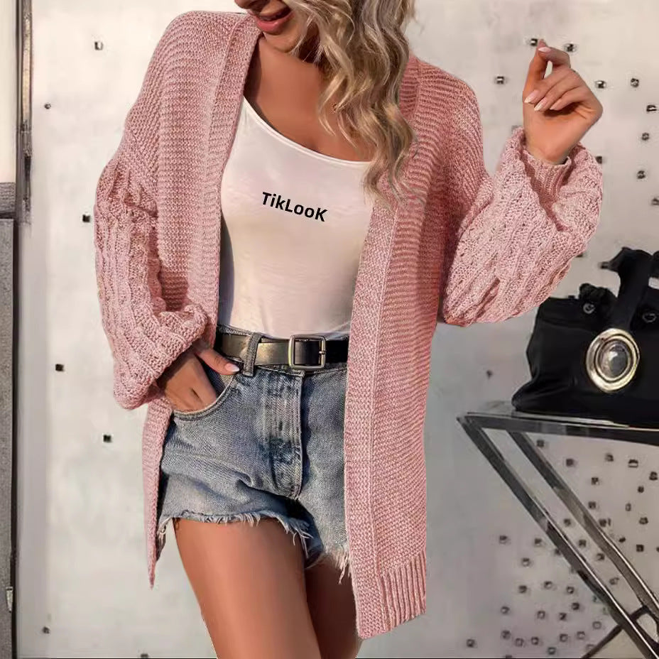 Damen - Strickjacke - Voluminösen Ärmeln - Bequem und stylisch für jeden Anlass