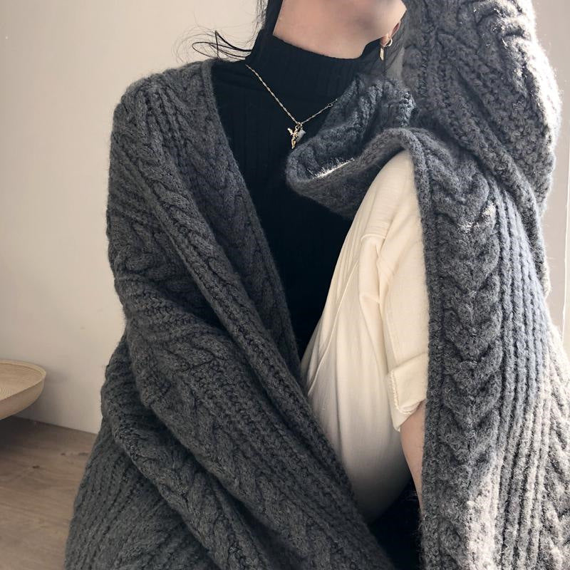 Damen - Übergroße Strickjacke - Grobes Strickmuster - Rautendesign - Modischer Begleiter für kalte Tage