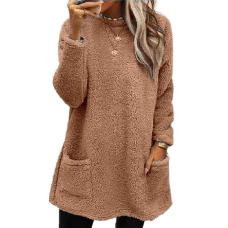 Damen - Pullover mit Taschen - Fleece - Weit geschnittener