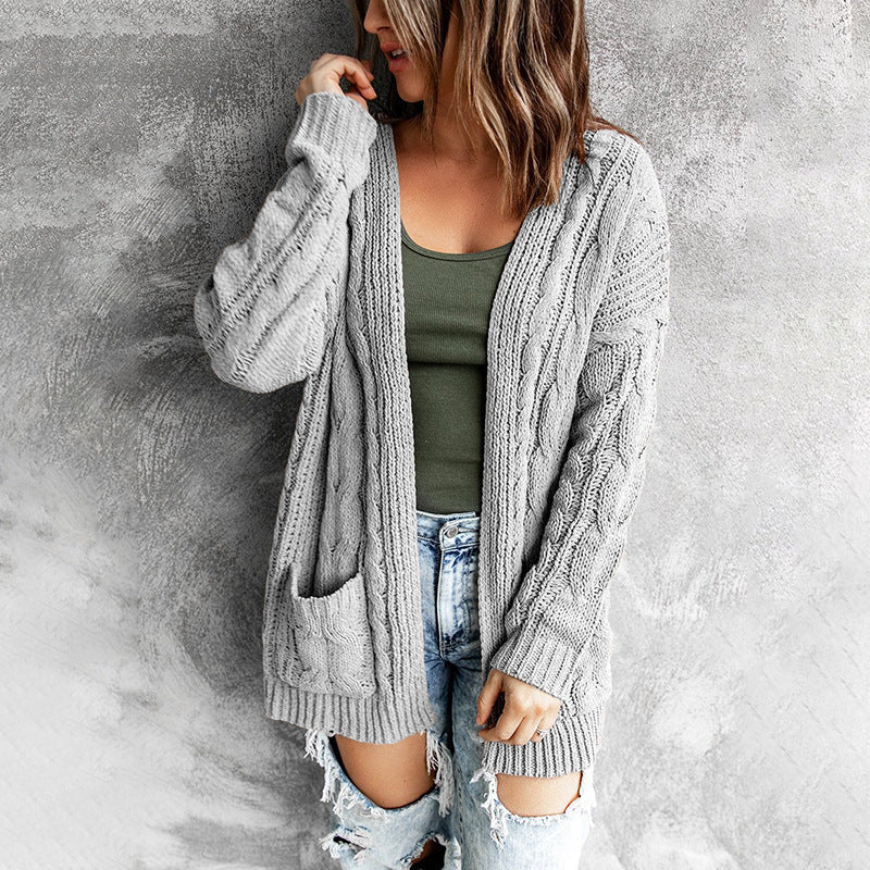 Damen - Strickjacke - Zopfmuster - Bequemer Lässige Passform - Ideale Freizeitmode