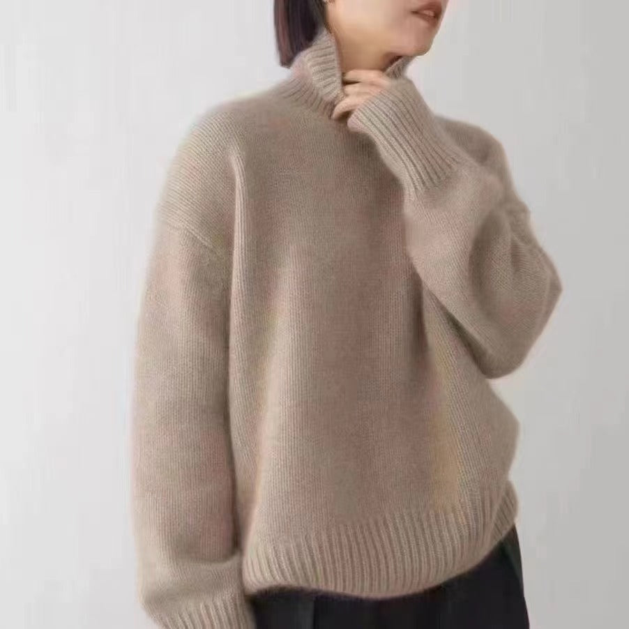 Damen - Gestrickter Pullover - Hohem Kragen - Lockerer Stil für ultimativen Komfort