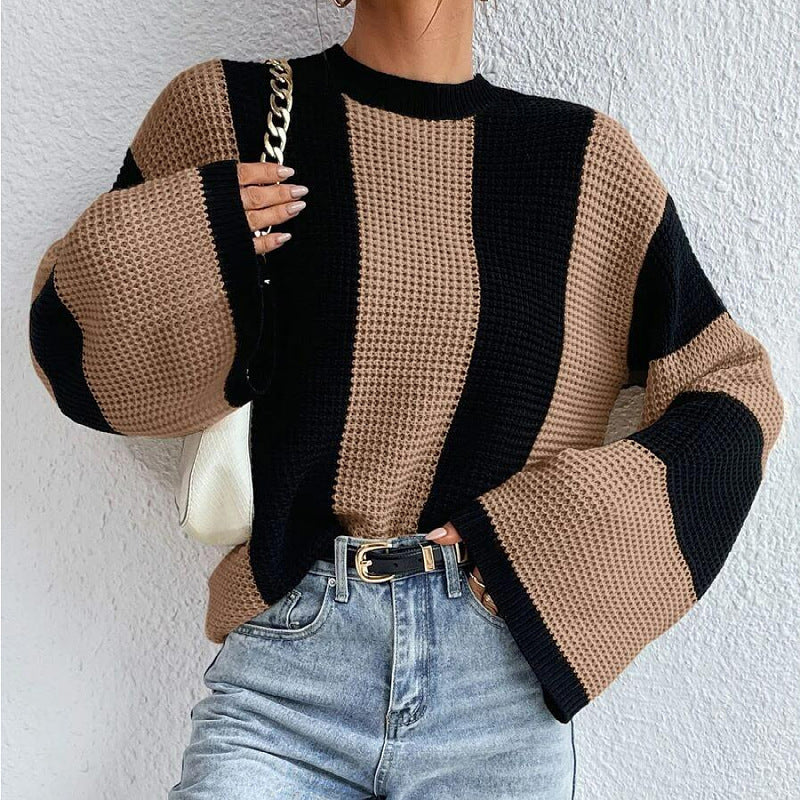 Damen - Strickpullover - Weiten Ärmeln - Wabenmuster - Stylischer und bequemer Pulli für jeden Anlass
