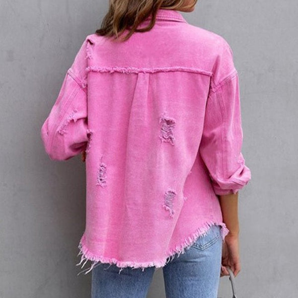 Damen - Denim Jacke - Atmungsaktivem Denim - Entspannte Passform - Stilvolle künstlerische Mode für jeden Anlass