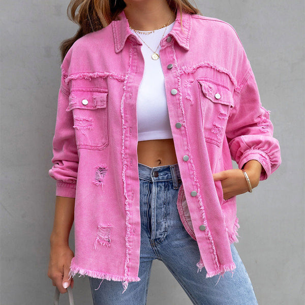 Damen - Denim Jacke - Atmungsaktivem Denim - Entspannte Passform - Stilvolle künstlerische Mode für jeden Anlass