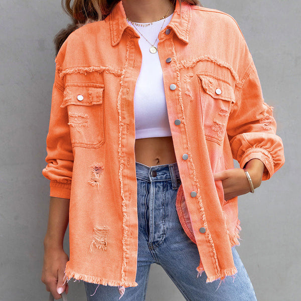 Damen - Denim Jacke - Atmungsaktivem Denim - Entspannte Passform - Stilvolle künstlerische Mode für jeden Anlass