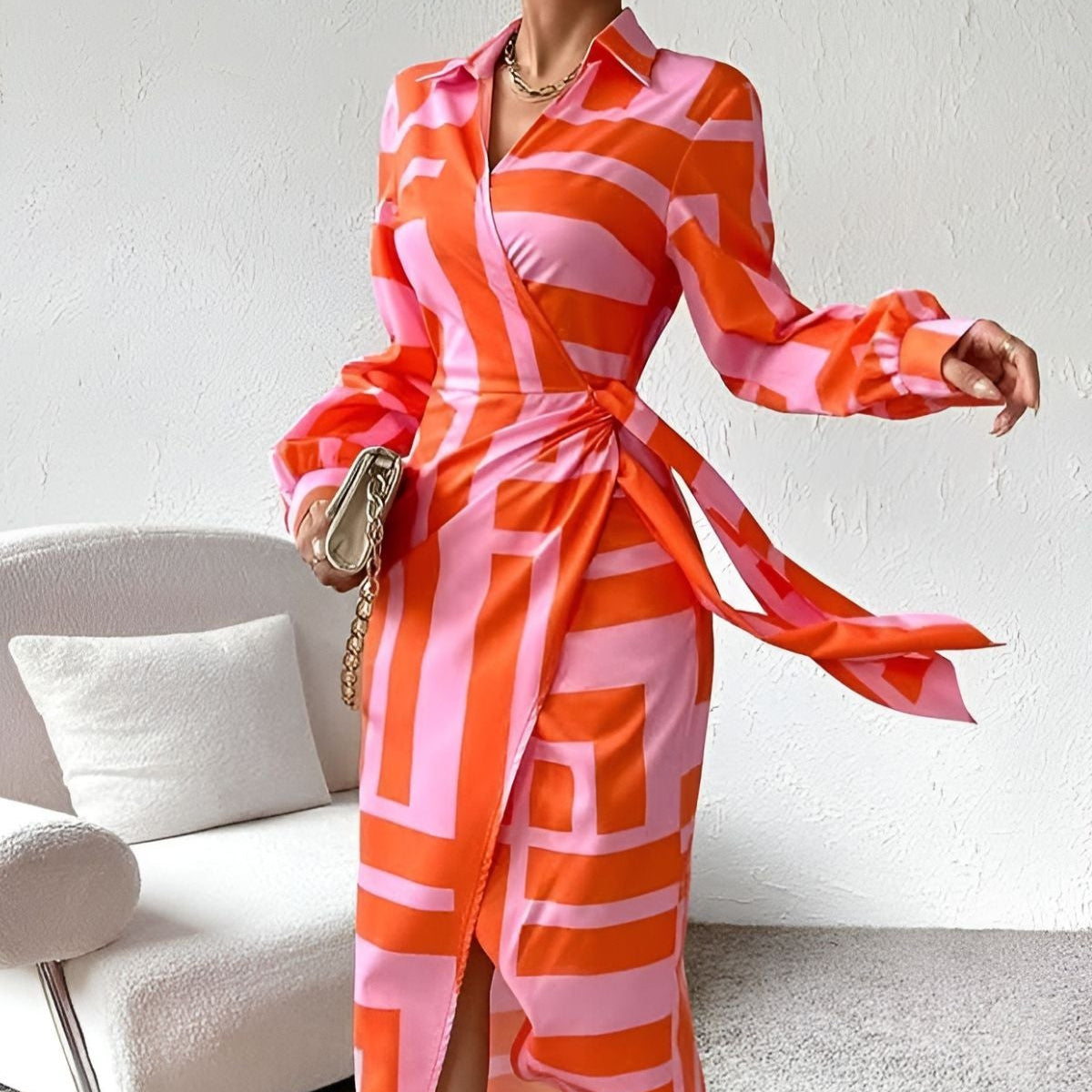 Damen - Wickelkleid - Bedruckter Stoff - Elegantes Sommerkleid für jeden Anlass