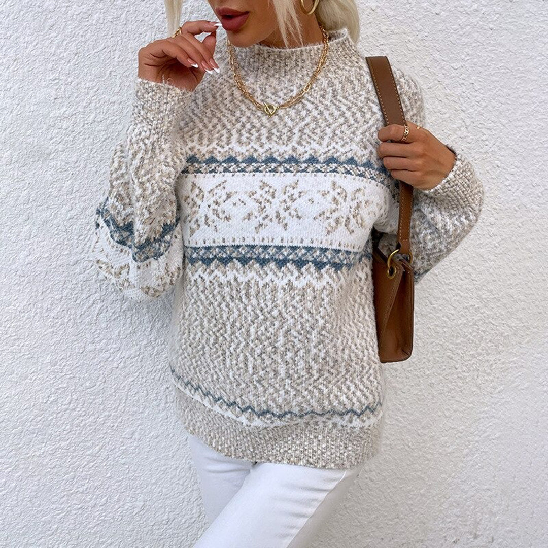 Damen - Kuscheliger Strickpulli - Rollkragen - Schneeflocken Design - Bequemer Winterpullover für kalte Tage