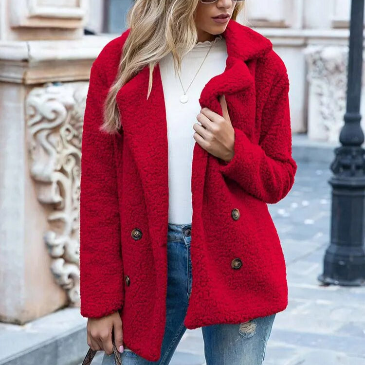 Damen - Wintermantel mit Plüsch Knöpfen - Weichem Fleece - Kuscheliger Stoff & stilvolles Design für kalte Tage