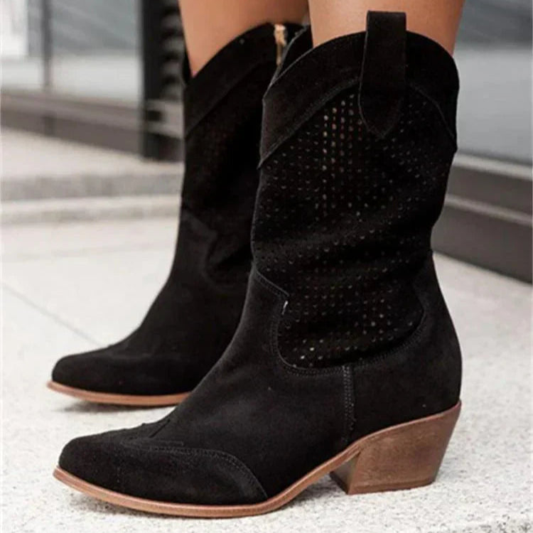 Damen - Stilvolle Cowboy-Stiefel - Kunstleder - Atmungsaktives Design mit Reißverschluss - Schuhe für jeden Anlass
