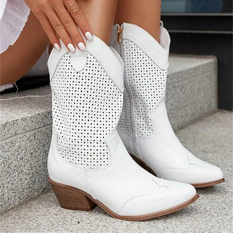 Damen - Stilvolle Cowboy-Stiefel - Kunstleder - Atmungsaktives Design mit Reißverschluss - Schuhe für jeden Anlass