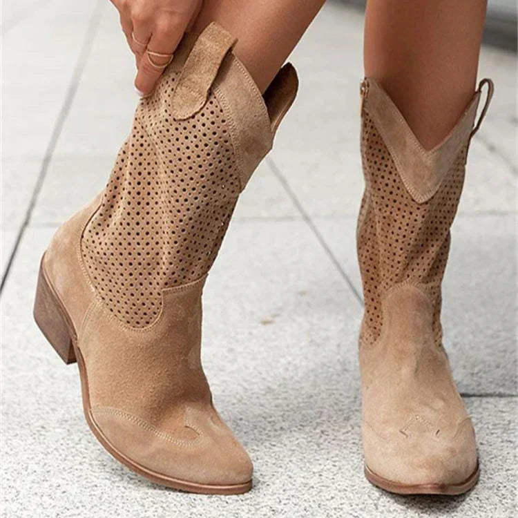 Damen - Stilvolle Cowboy-Stiefel - Kunstleder - Atmungsaktives Design mit Reißverschluss - Schuhe für jeden Anlass