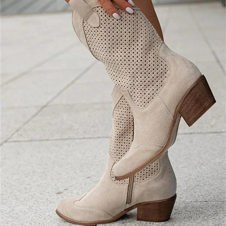 Damen - Stilvolle Cowboy-Stiefel - Kunstleder - Atmungsaktives Design mit Reißverschluss - Schuhe für jeden Anlass
