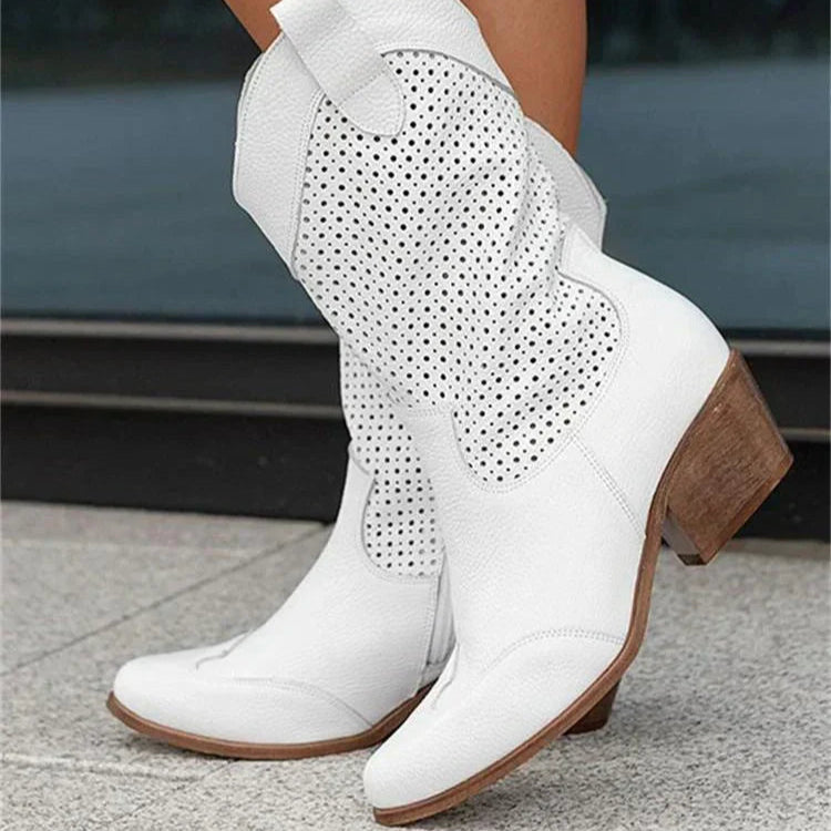 Damen - Stilvolle Cowboy-Stiefel - Kunstleder - Atmungsaktives Design mit Reißverschluss - Schuhe für jeden Anlass