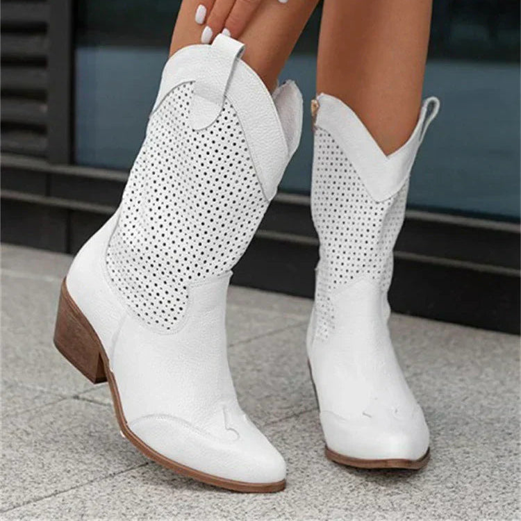 Damen - Stilvolle Cowboy-Stiefel - Kunstleder - Atmungsaktives Design mit Reißverschluss - Schuhe für jeden Anlass