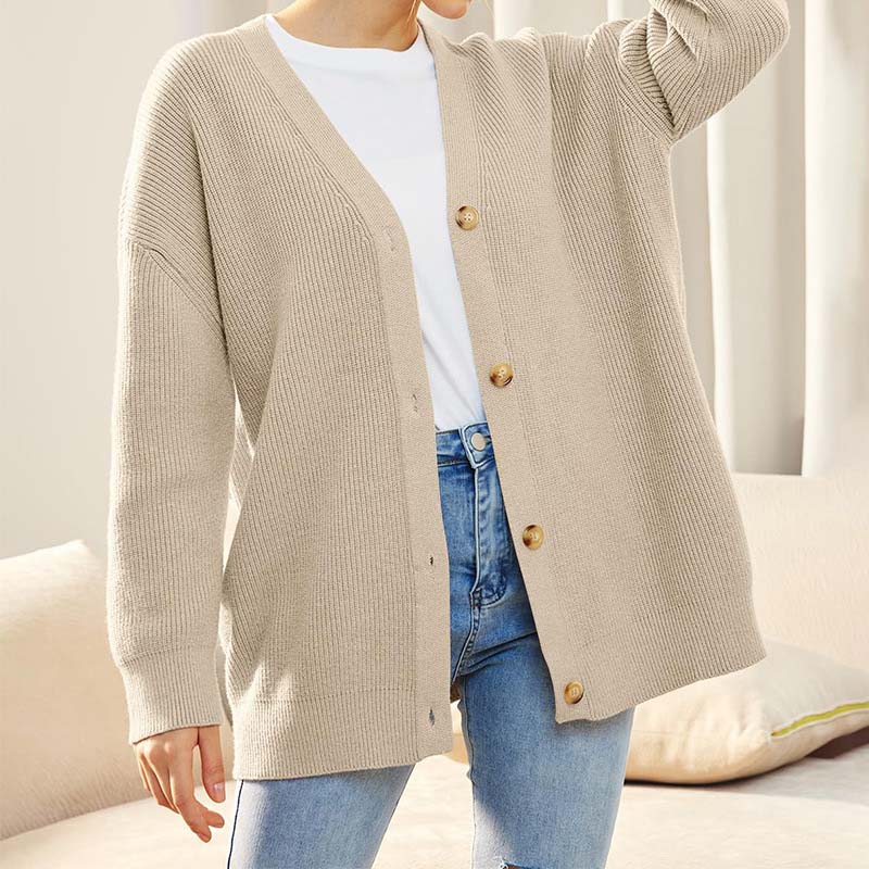 Damen - Lässige Strickjacke - Weichem Material - Rippstrickstruktur - Perfekt für den Herbststil
