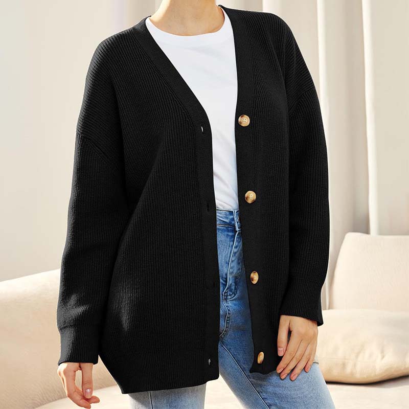 Damen - Lässige Strickjacke - Weichem Material - Rippstrickstruktur - Perfekt für den Herbststil