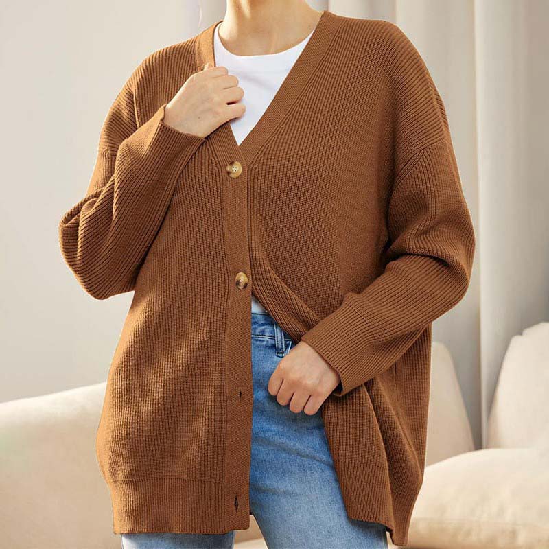 Damen - Lässige Strickjacke - Weichem Material - Rippstrickstruktur - Perfekt für den Herbststil
