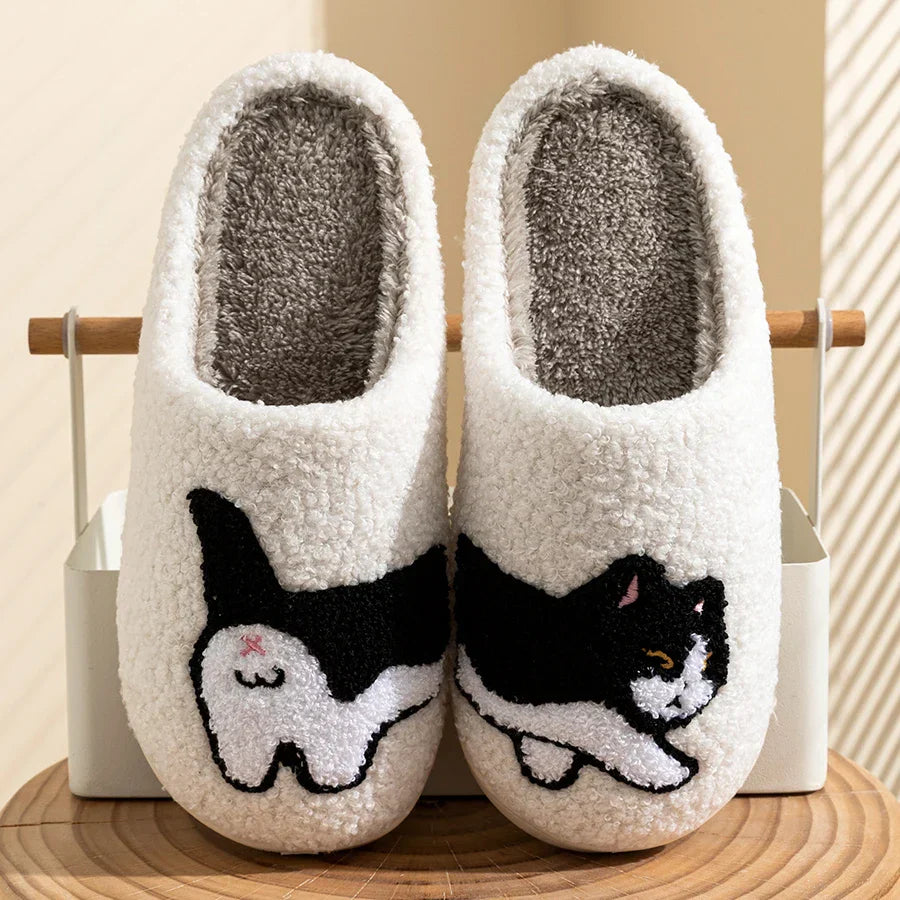 Frauen - Hausschuhe mit Katzenmotiv - Kuschelige Wärme und Komfort für zuhause - Gemütliche Pantoffeln