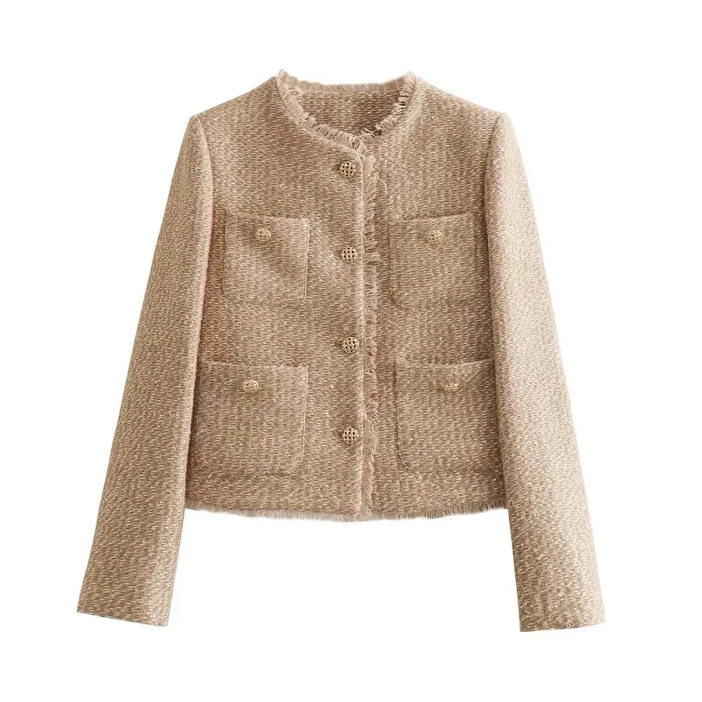 Damen - Gekürzte Tweedjacke - Eleganter Kurzmantel - Hochwertigem Material - Stilvolle Freizeitmode
