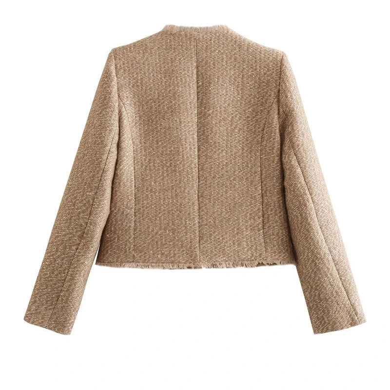 Damen - Gekürzte Tweedjacke - Eleganter Kurzmantel - Hochwertigem Material - Stilvolle Freizeitmode