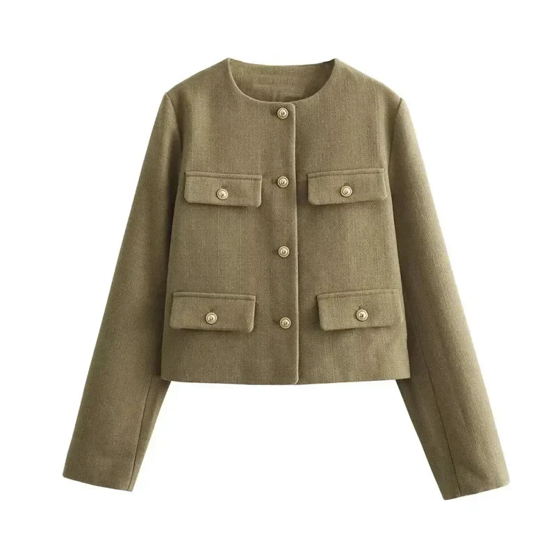 Damen - Bomberjacke - Gekürzte - Rundhalsausschnitt - Stylische Alltagsjacke für jeden Anlass