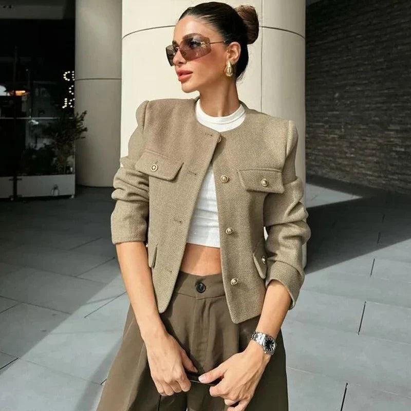Damen - Bomberjacke - Gekürzte - Rundhalsausschnitt - Stylische Alltagsjacke für jeden Anlass