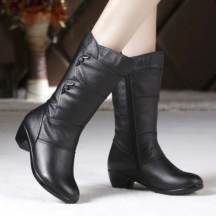 Damen - Schwarze Winterstiefel - Rutschfesten Sohle - Warm & Gemütlich - Perfekt für kalte Tage