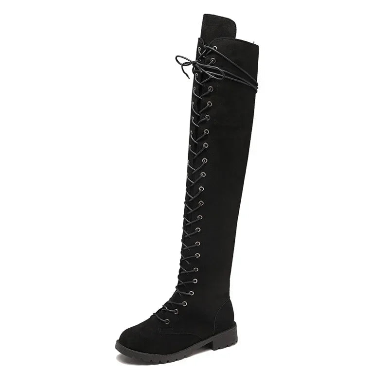 Damen - Über Knie Schnürstiefel - Wildleder - Modische und Bequeme Stiefel für jeden Anlass