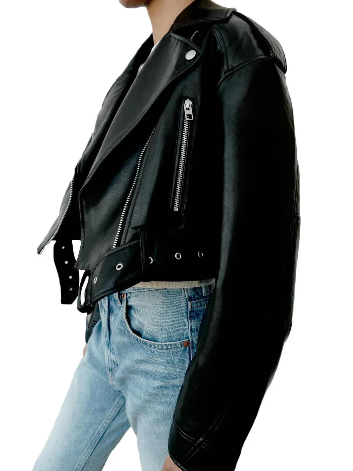 Damen - Klassische Bikerjacke - Hochwertiges Material - Lässiger Stil für jeden Anlass