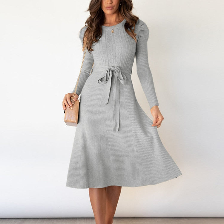Damen - Strickpullover Kleid - Puffärmeln - Bequemes und stilvolles Design für jeden Anlass