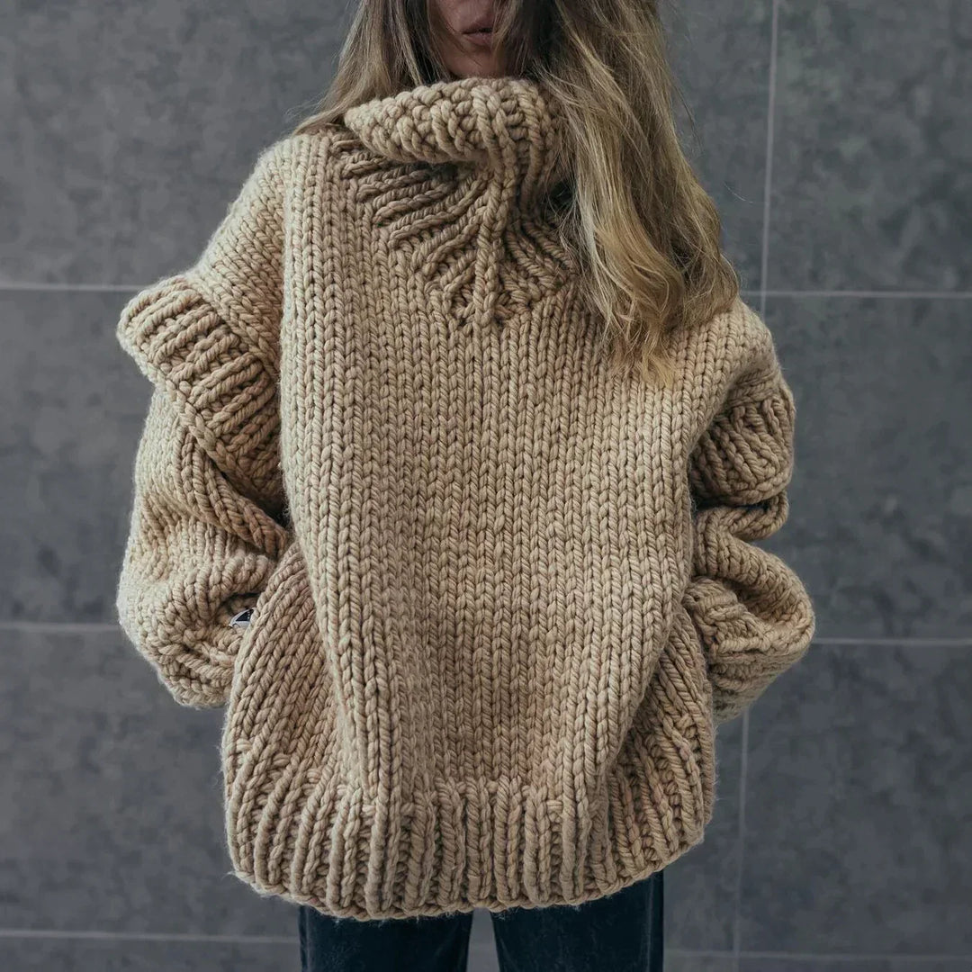 Damen - Grobstrick Rollkragenpullover - Wollmischung - Übergröße - Bequemer, stylischer Pullover für kalte Tage