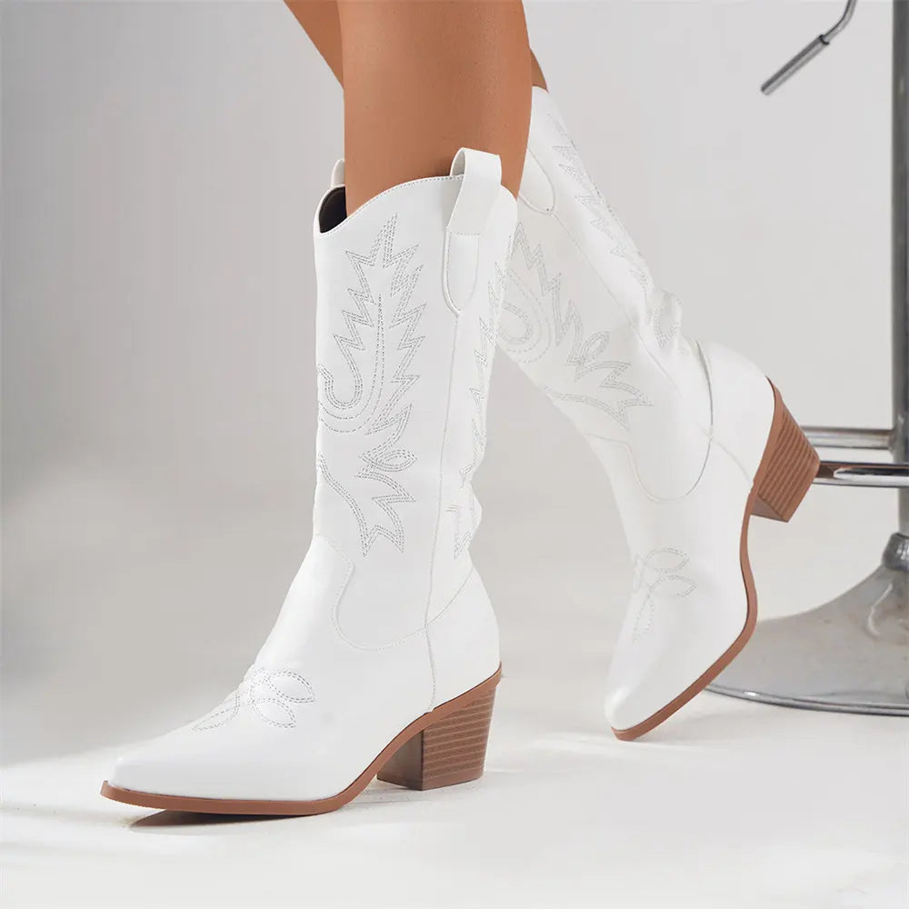 Damen - Moderne Cowboystiefel - Blockabsatz Design - Stilvolle und bequeme Stiefel für jeden Anlass