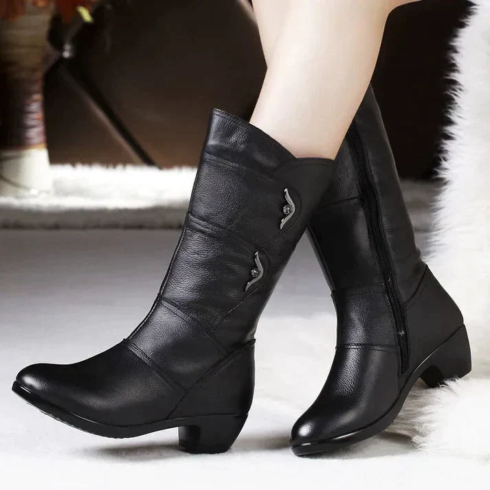 Damen - Schwarze Winterstiefel - Rutschfesten Sohle - Warm & Gemütlich - Perfekt für kalte Tage