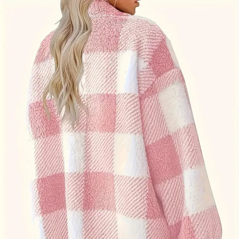 Damen - Jacke - Fleece - Karierter Look - Kuschelig & Warm - Perfekt für kalte Tage