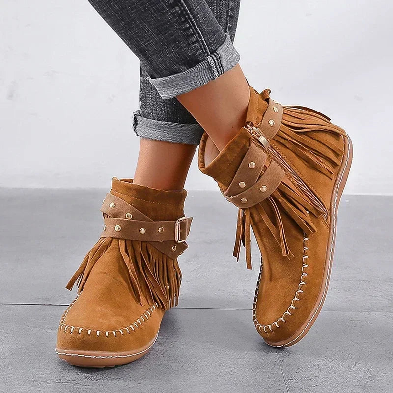 Damen - Mokassin Stiefeletten - Weiches Wildleder - Elegante und Bequeme für jeden Anlass