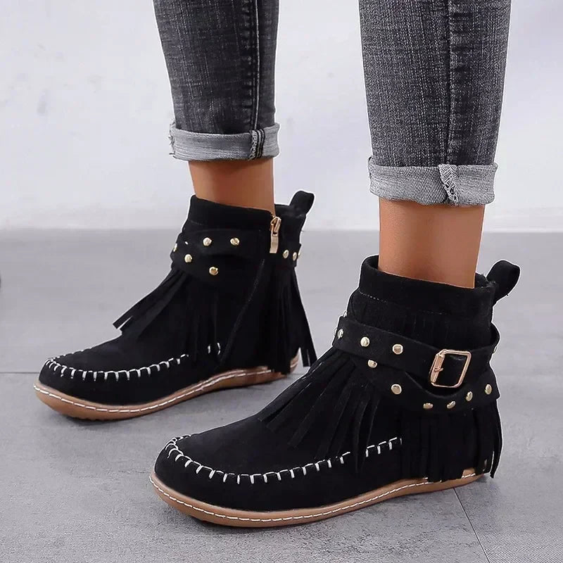 Damen - Mokassin Stiefeletten - Weiches Wildleder - Elegante und Bequeme für jeden Anlass