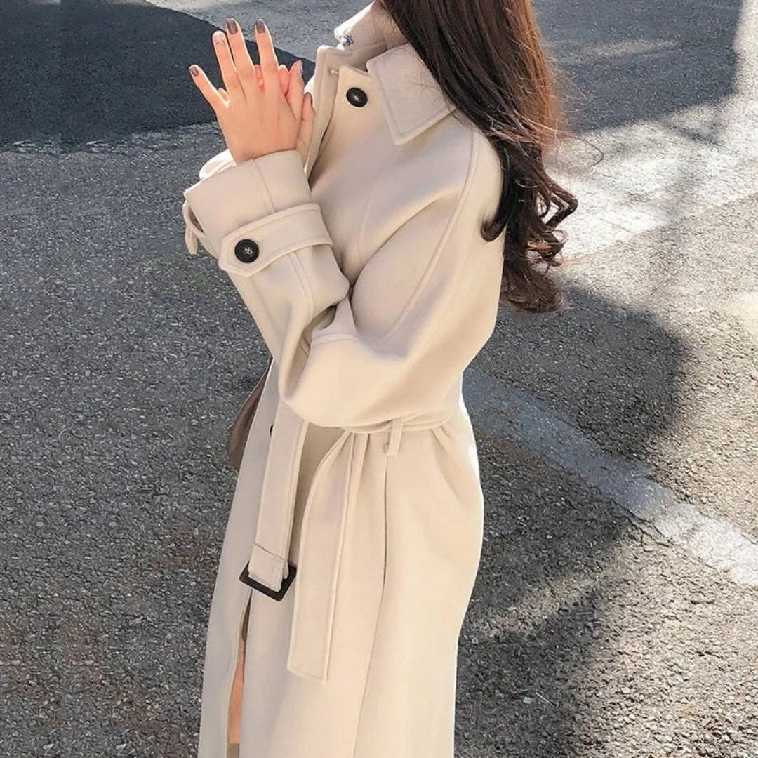 Damen - Langer warmer Trenchcoat - Klassischer Stil - Elegante und zeitlose mode