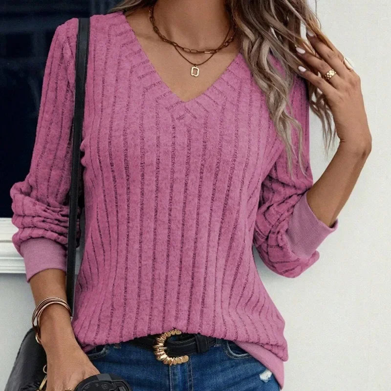 Damen - Winter-Sweatshirt - V-Ausschnitt - Bequemer, gemütlicher Stil für kalte Tage