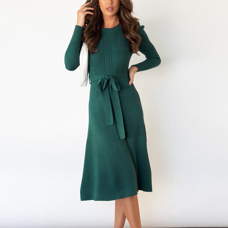 Damen - Strickpullover Kleid - Puffärmeln - Bequemes und stilvolles Design für jeden Anlass