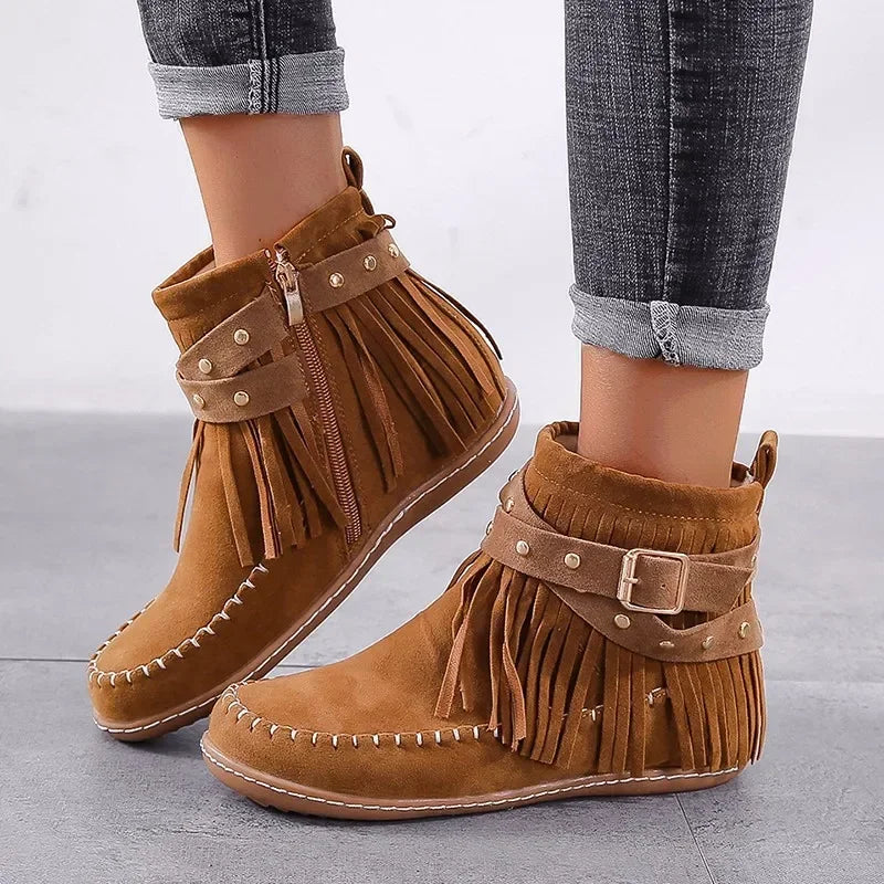 Damen - Mokassin Stiefeletten - Weiches Wildleder - Elegante und Bequeme für jeden Anlass