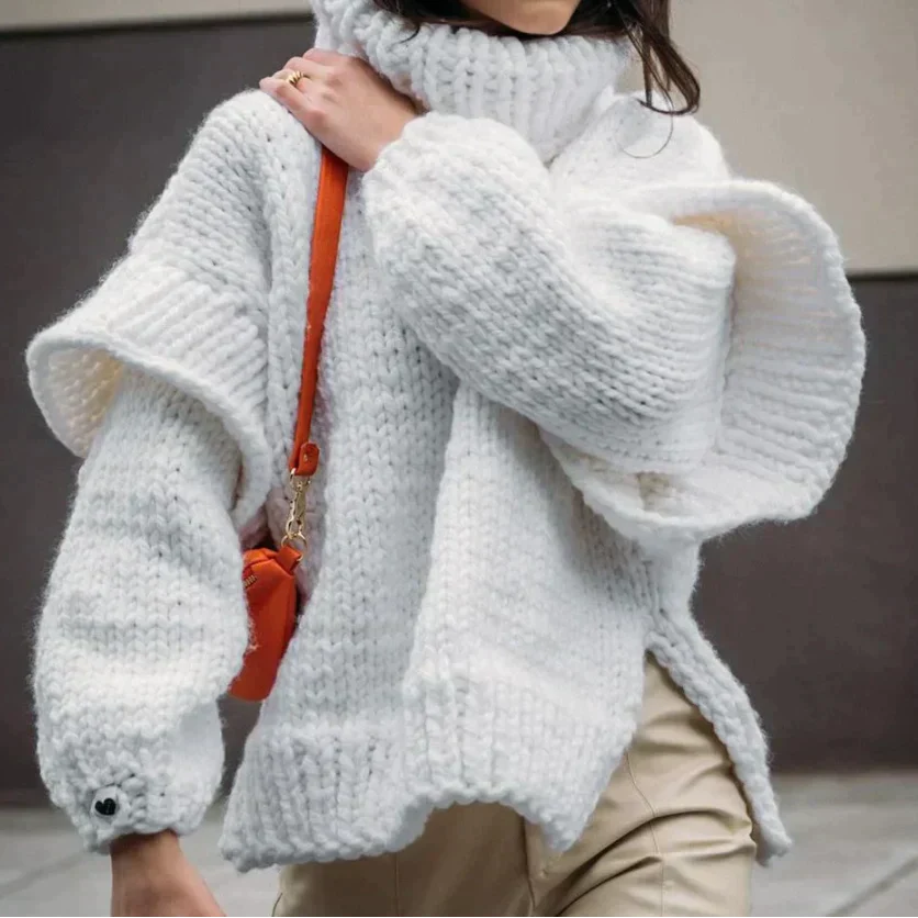 Damen - Grobstrick Rollkragenpullover - Wollmischung - Übergröße - Bequemer, stylischer Pullover für kalte Tage
