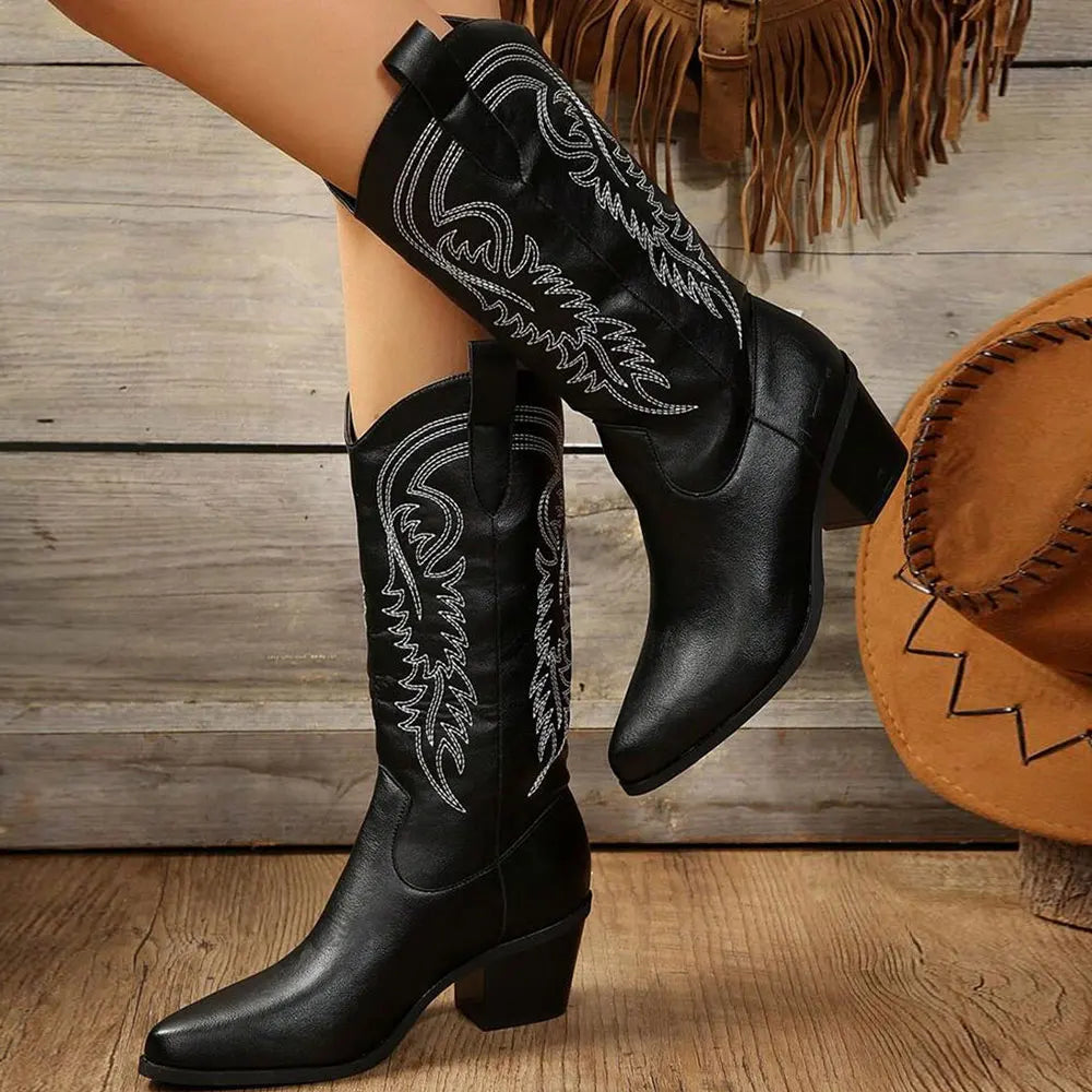 Damen - Moderne Cowboystiefel - Blockabsatz Design - Stilvolle und bequeme Stiefel für jeden Anlass