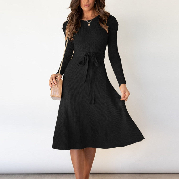 Damen - Strickpullover Kleid - Puffärmeln - Bequemes und stilvolles Design für jeden Anlass